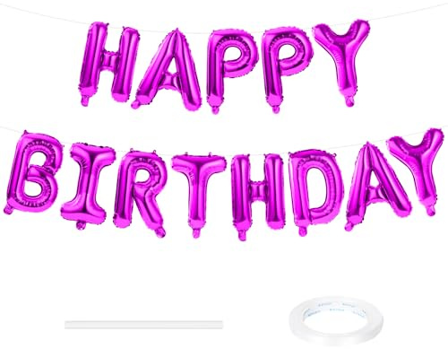 AOOSU Globos de Happy Birthday Banner Fucsia, 16 Inch Globos Foil de Feliz Cumpleaños de Letras Reusable, Decoraciones para Fiestas de Cumpleaños para Niño Niña Adultos