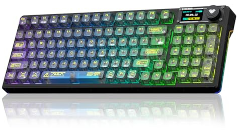 AULA F98Pro V3 Kabellose Gaming Tastatur mit Display & Knopf | BT/USB-C/2,4GHz,Gasket,Hot-Swap,10000mAh,Transparente Keycaps,RGB,Makro Software,Wireless Mechanische Tastatur für Tablet/PC
