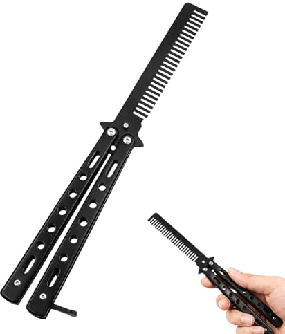 Talinco Foldable Stainless Steel Butterfly Hair Comb for Beginner Practice | Foldable stainless steel butterfly hair comb, for flipping trick practice, ideal for salon styling & personal hair training.