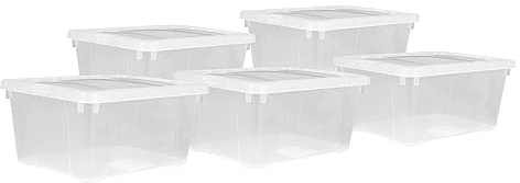 Spetebo Kunststoff Aufbewahrungsbox transparent - 4,5 L / 5er Set - Universal Klasicht Box mit Deckel 37 x 26 cm - Multibox Lagerbox Sammelbox Organizer Box Spielzeug Kiste