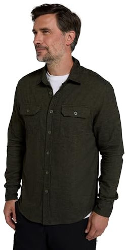 Mountain Warehouse Trace Mens Flannel Long Sleeve Shirt - Lightweight & Breathable Casual Checks Shirt in 100% Cotton with Buttoned Front Pockets - for Travel & Walking Green 2XL