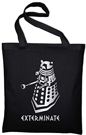 STYLETEX23 Dalek Exterminate Jutebeutel, Beutel, Stoffbeutel, Baumwolltasche, schwarz