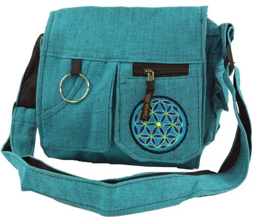 GURU SHOP Schultertasche, Hippie Tasche - Blau, Unisex - Erwachsene, Baumwolle, 23x28x15 cm