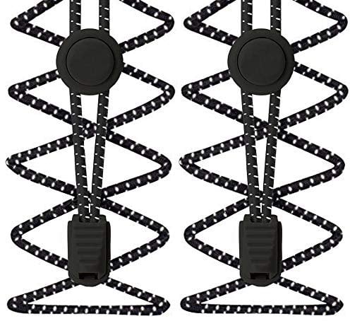 YOCZOX Elastic Lock Shoelaces with Reflective Threads, 3mm Running Triathlon Shoelaces, Easy Fit, More Comfortable, No-tie Speed Lock Laces, 120CM, Black