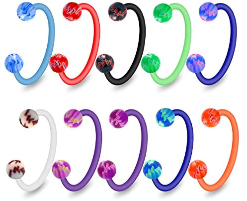 Monster Piercing 10 Stück Pack UV Baseball Bälle mit 16 Gauge - 10MM Länge flexibel Bioplast Circular Barbell Ring Piercing