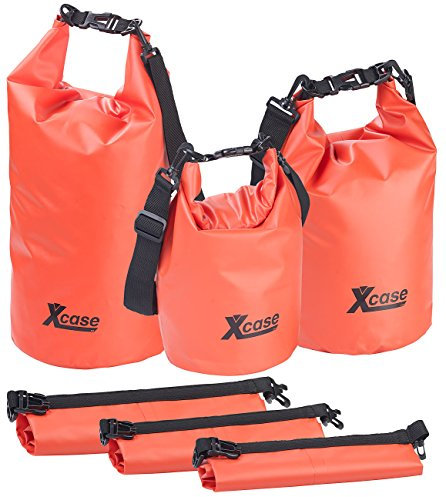 Xcase Kleidersäcke wasserdicht: 3er-Set wasserdichte Packsäcke aus LKW-Plane, 5/10/20 Liter, rot (Dry-Packs, Wasserdichter Sack, Reisetaschen)