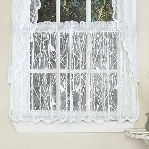 Sweet Home Collection Küchenfenster-Vorhang, Girlande oder Volant, mit stilvollen und einzigartigen Mustern und Designs, für alle Heimdekorationen, 61 cm, Songbird Weiß