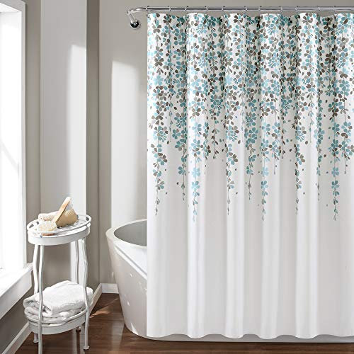 Lush Decor Duschvorhang mit weinenden Blumen, 183 x 183 cm, Blau und Grau