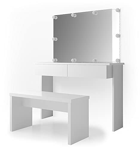 Vicco Schminktisch Azur, Weiß, 120 cm mit LED Beleuchtung und Bank