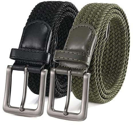 BOZEVON Lässig Elastischer Stoffgürtel - Stretchgürtel Elastik Flechtgürtel Geflochtener Dehnbarer Gürtel für Herren Schwarz*1 + Grün*1