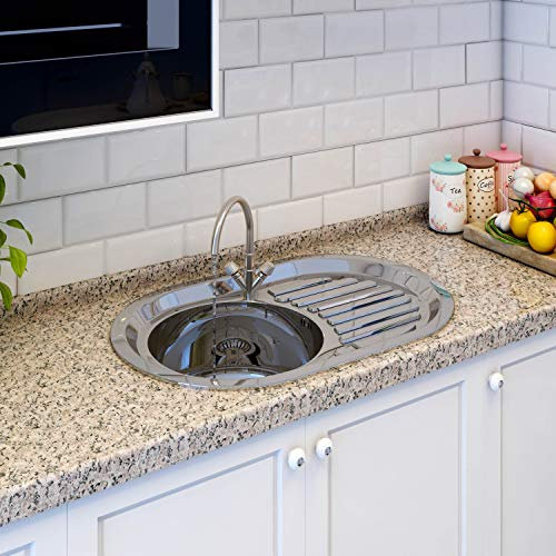 Kitchen Sink with Edge Plate, Inset Stainless Steel Single Bowl Reversible Drainer (Style 4)
