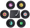 Coolty 6 Pièces Dessous de Verre en Vinyle Rétro CD Sous-verres pour Café Thé Bière Vin Bouteille de Vin avec Support, 10.5 x 10.5 x 0.2 cm
