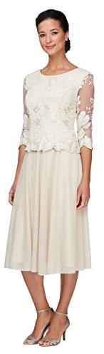 Alex Damen Pailletten, Tee-Länge (zierlich und normal) Kleid für besondere Anlässe, Taupe, 4P