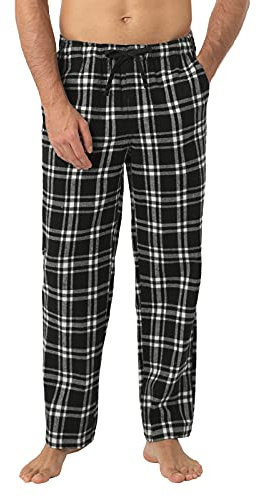 LAPASA Herren Schlafanzughose Karierte Pyjamahose, Long Relaxhose Loungehose Freizeithose M39 Wärmer, Baumwollflanell: Schwarz + Weiß, XX-Large