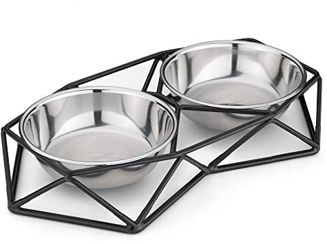 Navaris 2X Futternapf Katze mit Halterung - Futterstation Set Napf für Katzen Hunde - Fressnapf Set Eisen Futterbar mit Kunststoff Halter