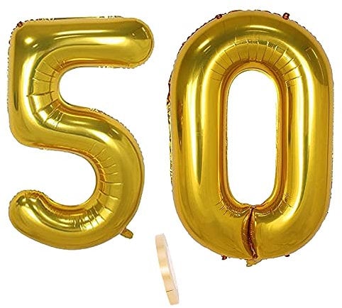 Folienballon Zahl Deko Gold 50 für Frauen Männer, XXL 100cm Riesen Nummer Aufblasbar Helium Ballon Figuren Zahlen Luftballons für 50. Jahre Mann Frau Geburtstag Hochzeit Jubiläum Party Dekoration
