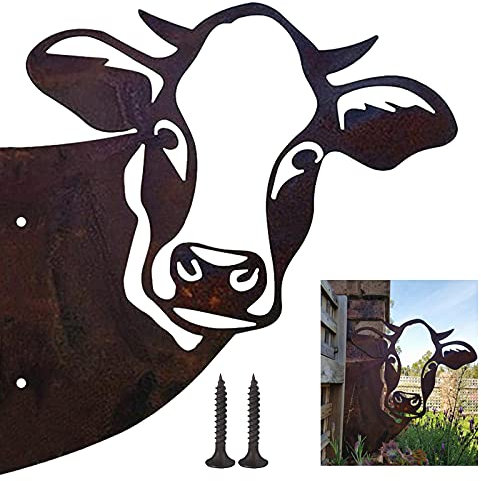 Edelrost Kuh Dekoration Metall Rost Deko Kuh Aus Metall Ornamente Metall Rost Gartendeko Bauernhof Guckende Kuh Metall Kuhkopf Gartenstatuen Metall Gartendeko Cow Figur Baumstecker Metall