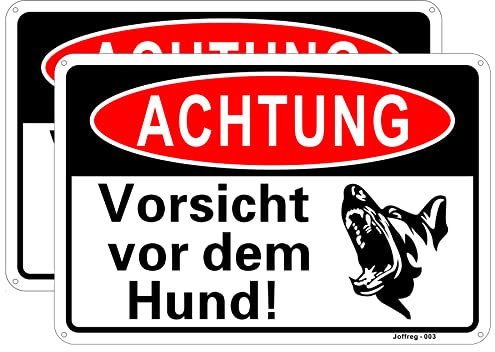 Joffreg Achtung Vorsicht vor dem Hund Schild,20 x 30 cm aus Stabiler Aluminium 1mm Reflektierendes Warnschild mit UV-Schutz,Wetterfest,einfache Montage,2 Stück