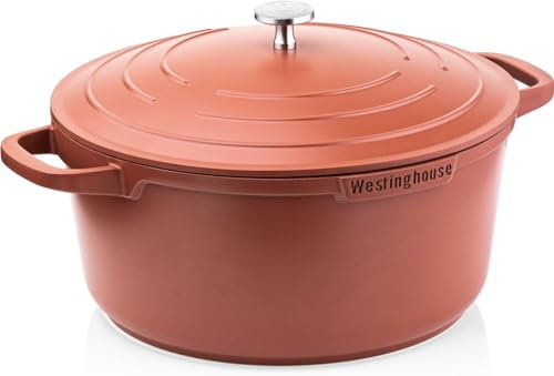 Westinghouse PERFORMANCE SERIES WCCC0095028OR - Olla grande con revestimiento de 28 cm, para inducción, todo tipo de cocinas y horno, incluye soporte para mango, rojo,