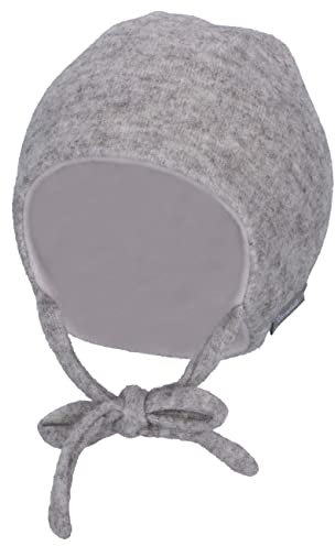 Sterntaler Baby Jungen Beanie Baby Beanie Melange Mütze - Beanie Baby - aus Strickfleece mit Ohrenklappen und Bindeband - grau, 39