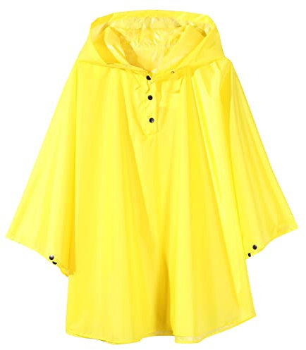 QIKADO Kinder Regenponcho mit Kapuze Tragbar Faltbar Wiederverwendbar für Jungen und Mädchen mit Tragetasche Gelb/M