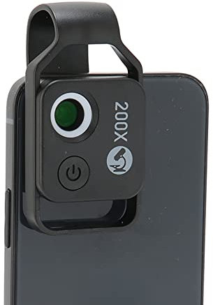 Microscopio per Telefono 200X, Microscopio Tascabile Mini con Luce LED/Clip Universale, Attacchi per Fotocamera Microscopio HD Digitale Zoom per Telefoni iOS/Android(Nero)