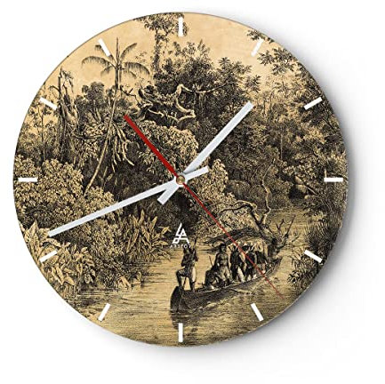 Modern Wanduhr Dschungel Eingeborene Fluss 30x30cm Rund Klein Wand Uhr Glas Analog Zimmeruhren Küche Büro Wohnzimmer Glasuhr Wall Clock Dekoration Design Wanddekoration Küchenuhr C3AR30x30-4406