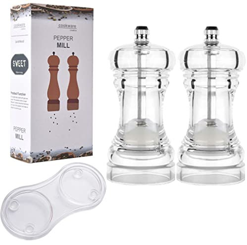 Moulin à poivre en acrylique transparent de 10,2 à 20,3 cm avec plateau rechargeable, réglable, moulin à poivre avec rotor en céramique, ustensiles de cuisine