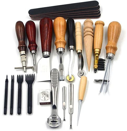 HEEPDD 19-teiliges Lederwerkzeug Set zum Prägen und Schnitzen | Langlebige Metallstempel für eigene Muster, einfacher Einstieg für Anfänger, vielseitig einsetzbar für Gürtel, Taschen und Po