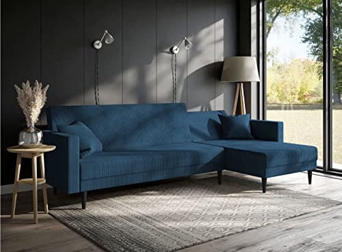 lukmebel Gestepptes L-förmiges Ecksofa Verona II mit Schlaffunktion Modernes anspruchsvolles Design Wellenfedern Polyurethanschaum Anafi Stoff Schwarze Beine Rechtsseitig Anafi 15