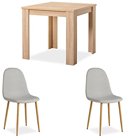 Homestyle4u 2378, Essgruppe mit 2 Stühlen Holz Braun, Esstisch 80 x 80 cm Küchentisch mit Stühle Grau