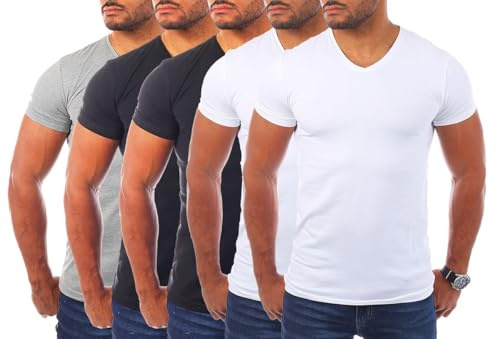 Young & Rich Herren Uni T-Shirt mit V-Ausschnitt Basic V-Neck Tee mit Stretchanteilen einfarbig Slim fit 1700