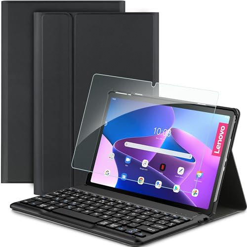 EasyAcc Funda Teclado para Tableta Lenovo Tab M10 Plus 3ª generación 2023 de 10,6 Pulgadas TB-125FU/TB-128FU/TB-128XU con Protector de Pantalla, Español Ñ Tecladocon Inalámbrico Magnético, Negro