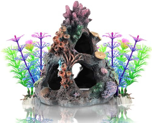 DOHAOOE Aquarium Deko Harz Höhle Aquarium Deko Koralle Felsen Berghöhle Ornaments für Garnele Fisch Tank (5 Pack)