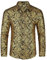 HISDERN Herren Satinhemden Langarm Gold Federdruck Glänzendes Hemd Lässige Mode Luxus Blumenhemden für Party Prom Gold XL