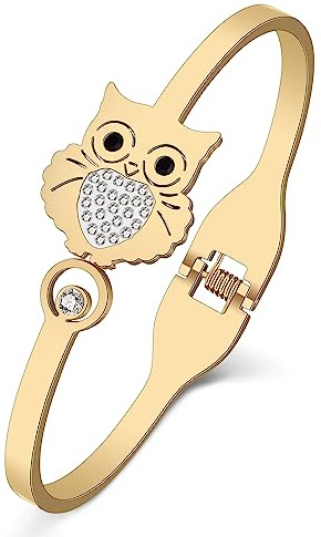 DUOWEI Eule Geschenke für Damen Cute Eule Armband Manschette Armreif Edelstahl 18K Gold Vogel Schmuck Charms für Teenager Mädchen Eulenliebhaber