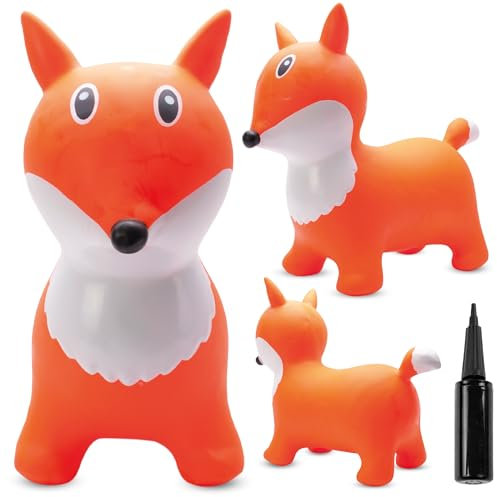 sun baby Animal Sauteur Gonflable, Jouet Enfant 1 an pour l'intérieur et l'extérieur, Design Ergonomique, Pompe Manuelle Incluse (Renard Orange)