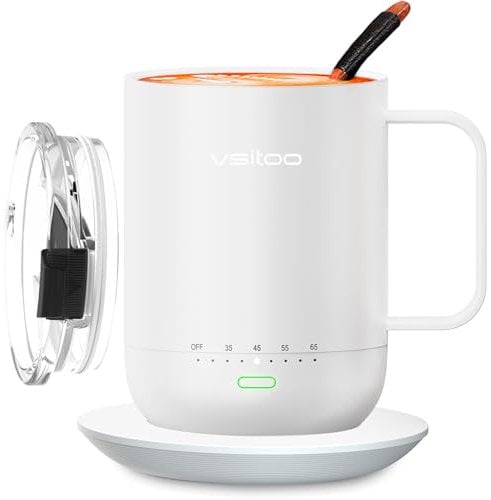 VSITOO Tasse à café S3 PRO à contrôle de température intelligent, 14 Oz, Chauffe-café auto-chauffant avec contrôle manuel et APP, rechargeable et alimenté par batterie, lumière LED (Blanc)