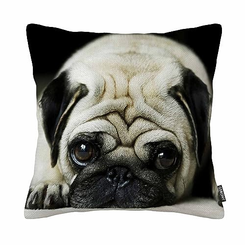 GSRONY Kissenbezug, Motiv: Mops, 45,7 x 45,7 cm, doppelseitig, mit Reißverschluss, Baumwollleinen