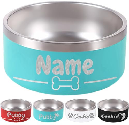 Bol pour Chien personnalisé 32OZ avec Gravure au Laser du nom de l'animal 18/32/42/64 oz en Acier Inoxydable isolé et résistant aux morsures - Bleu Clair