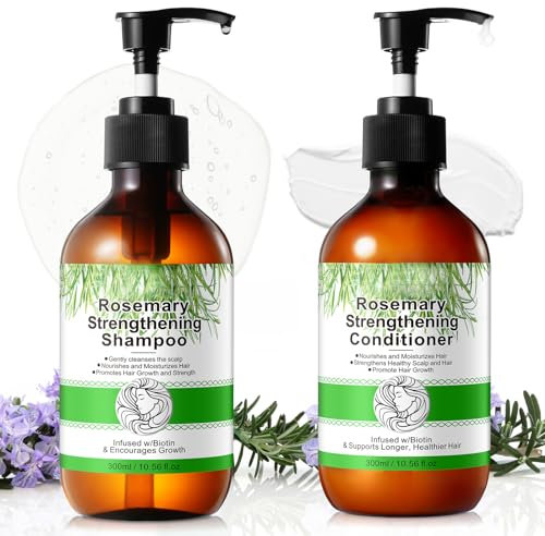 Rosmarin-Shampoo und Spülung-Set, Pflege und Glätte für dünnes Haar, Haarwuchs bei Frauen und Männern, 2 x 10,56 fl.oz Rosmarin-Minze stärkendes Shampoo und Spülung für alle Haartypen (2 in1)