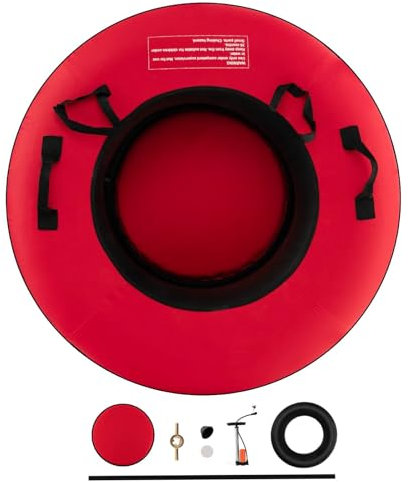 SPOTRAVEL Inflatable Snow Tube, 1/2 Person Heavy Duty Sledge Tube with Seat Cushion, Canvas Cover, Tow Strap, Pump & Repair Kit, 39/79 Inch Outdoor Ski Tube Snow Toys for Kids Adults (Red, 1 Person)