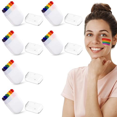 Blulu 6 Piezas Crayones de Pintura Facial de Bandera Orgullo Arcoíris de Gay Decoración de Cara para LGBT Desfile de Fiestas Cosplay Fiesta de Cumpleaños Maquillaje Cuerpo festivales Halloween