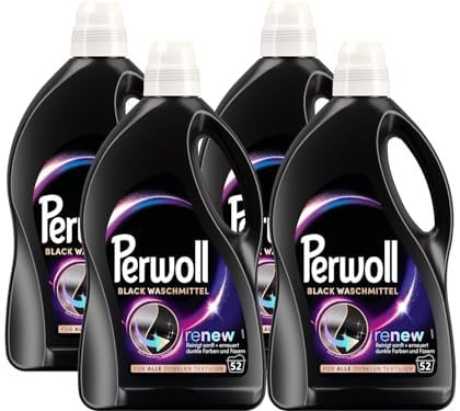 PERWOLL Black Waschmittel 208 (4 x 52 Waschladungen), Feinwaschmittel reinigt sanft und erneuert dunkle Farben und Fasern, für alle dunklen Textilien, mit Dreifach-Renew-Technologie