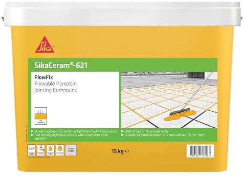 Sika SikaCeram 621 FlowFix Jointing Compound for Flowable Porcelain, Ceramic Paving and Grout Jointing Compound - Ivory - 15 kg - 30 sq.m