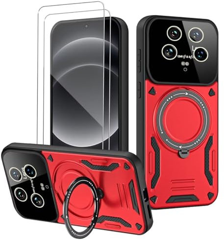 xinyunew Coque pour Infinix Hot 40 Pro 4G avec 2 Verre Trempé, Anneau Support Militaire Anti-Chute Renforcée Bumper Antichoc TPU Souple et PC Rigide Protection Etui Rouge
