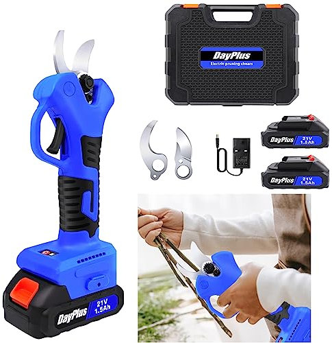 Akku Astschere 500W, Professionelle Elektrische Gartenschere mit 2 Stück 1.5 Ah Akku, max. 25mm, Akku Gartenscher für einfach Garten und Baum Beschneiden