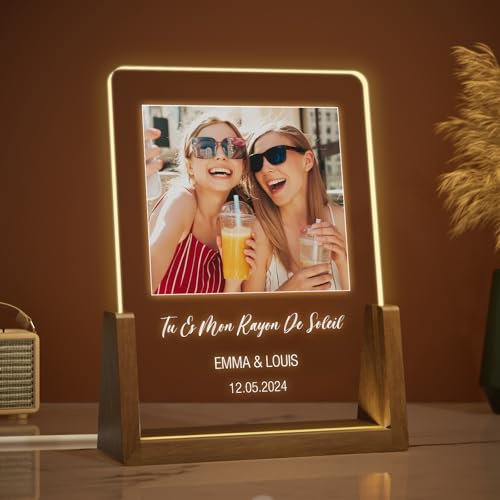 LUCKOR Cadeau Personnalisé pour Soeur Meilleur Amie et Famille Noel - Cadre Photo Personnalisé - Idee Cadeau Femme Copine Copain - Cadeaux Noël ＆ Anniversaire Original - Lampe Personnalisée avec Photo