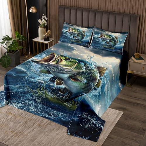 Homemissing Juego de cubrecama de lucio, para niños, niñas, decoración de pesca y caza, con temática oceánica