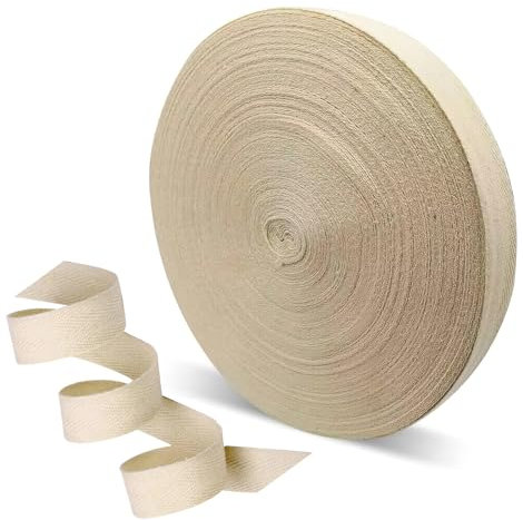 VEGCOO Ruban Coton 20mm, 30M Sangle à Chevrons en Lin-Coton Sergé pour Couture, Tricot, Loisirs Créatifs (Écru)
